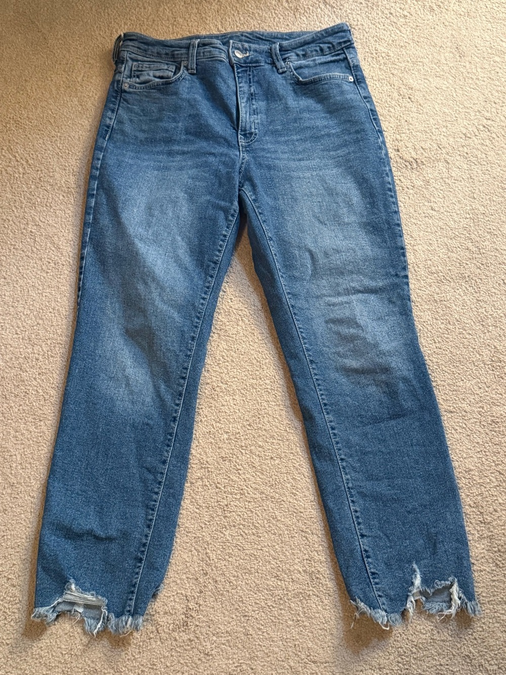 Time and Tru Straight Leg Jeans Size 8 Medium Wash Distressed Raw Hem